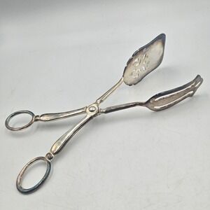 VTG Italian Leonard Silver Plated Scissor Salad Tongs 8.25" Serving Utensil